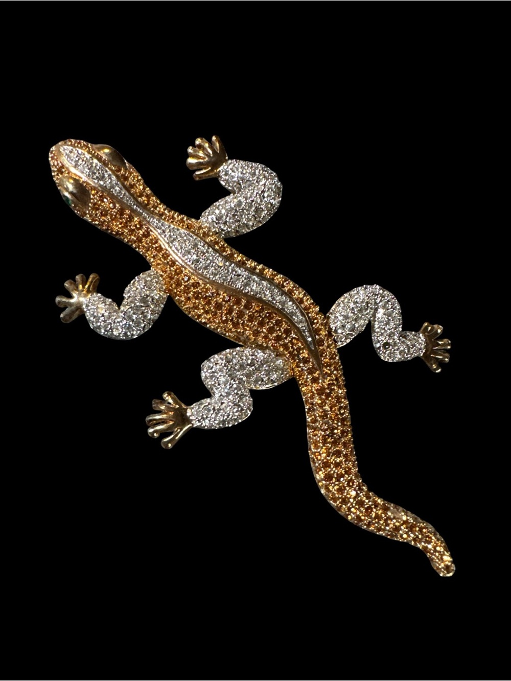 Gold & Silver Crystal Lizard Reptile Brooch Pin - Elegant Pet Reptile Accessory
